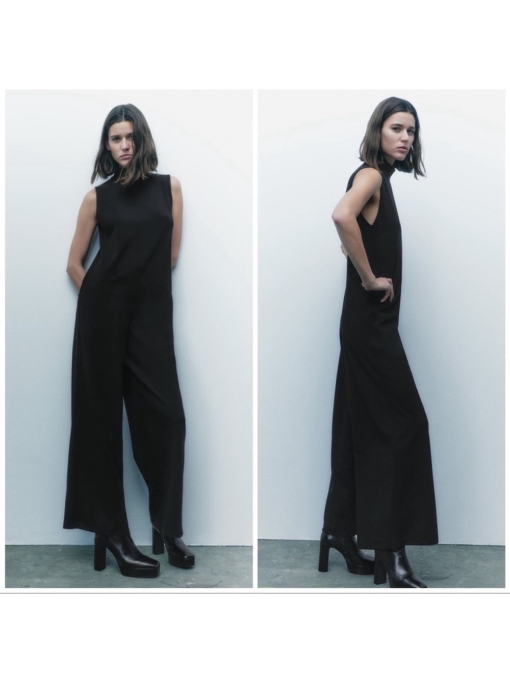 Zara Black Sleeveless Wide-Leg Jumpsuit